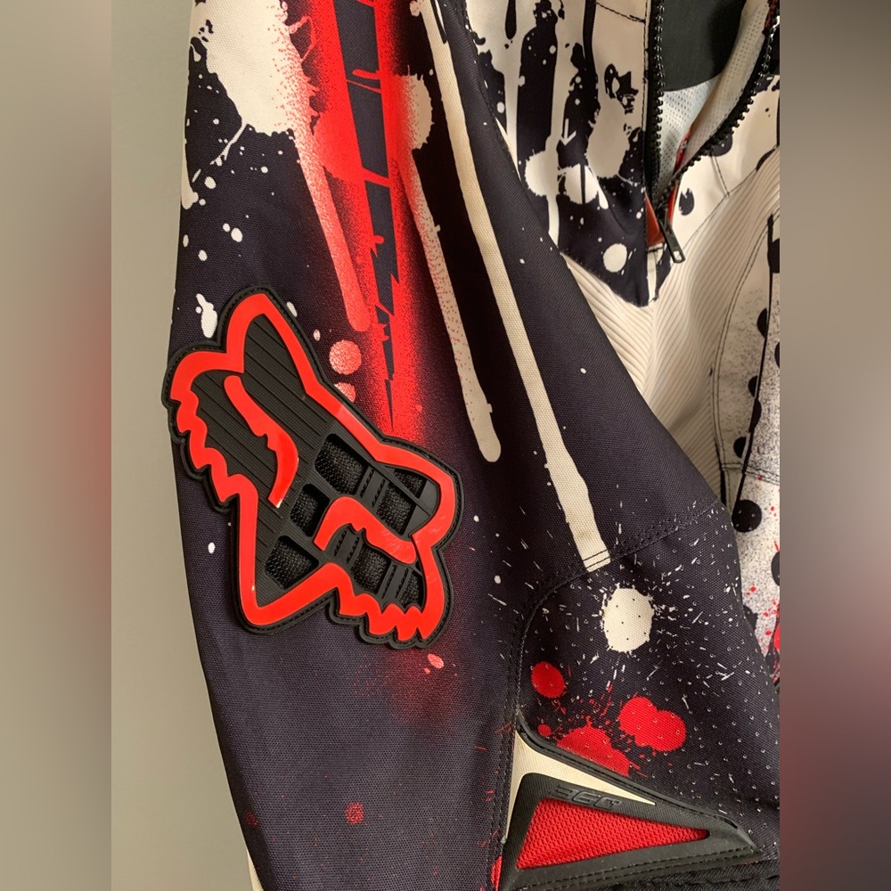 FOX Unisex Black Riding Pants with Red White all-over Graphic Accents Dirt Bike
